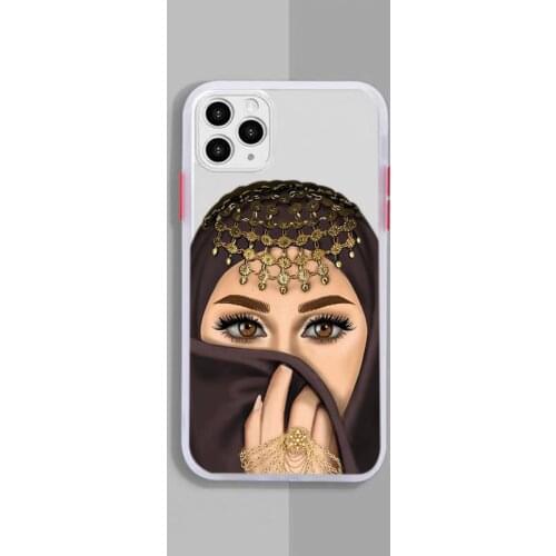 Crown Hijab Face Muslim Islamic Gril Phone Case White Transparent Matte For IPhone 7 8 11 12 S Mini Pro X XS XR MAX Plus Shell