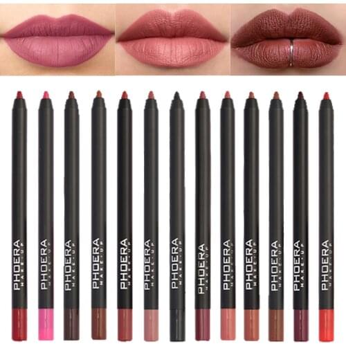 12 Colors Red Lip Liner Pen Waterproof Velvet Matte Lipstick Long Lasting Makeup Tools Contour Lip Stick Pencil Cosmetics