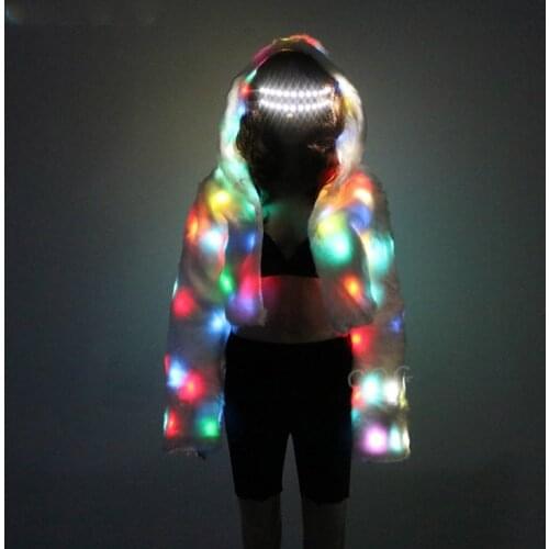 Colorful Led Lights Suit Women Hooded Jacket for Dancing LED Lighting Coat Men Night Club Bar Coat Light Up Costume