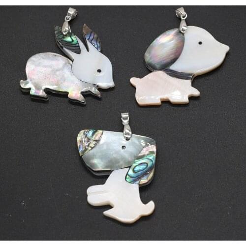 Natural Shell Pendant Natural Abalone Mother of PearlShell Cute Rabbit Dog Pendants for Jewelry DIY Necklace Making