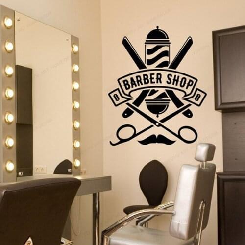 Barbershop Logo Vinyl Wall sticker Salon Sign Wall decor Wall Window removable artmural Decals HJ262