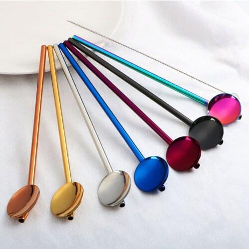 1 PC Stainless Steel Straw Spoon Portable Colorful Spoon Coffee Cocktai Stirring Spoon Reusable Exquisite Cutlery Accessories