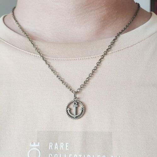 Fashion Mens Alloy Bronze Color Anchor Pendant Rune Amulet Pirate Ship Lightweight Simple Necklace Exquisite Jewlery Gift