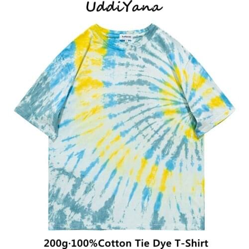 2021 Summer 100% Cotton Tie Dye T-Shirts Oversized T-Shirt For Man Womens Tee Shirt Y2K Top Handmade Tie Dye Unisex Clothing