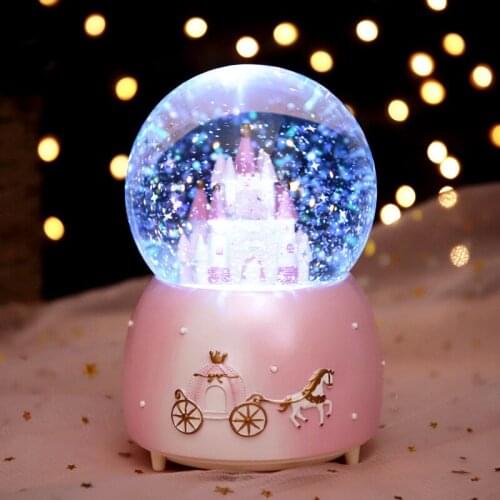 Music Light Fairy Tale Castle Crystal Ball Dream Snow Music Box Night Light Christmas Gift Decoration Floating Snow Lamps