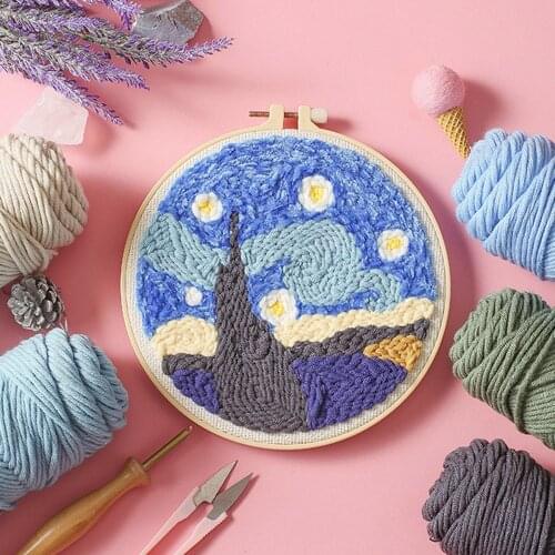 2020 DIY Wool Embroidery Knitting for Kids Cross Stiching Kits Embroidery Landscape Punch Needle Embroidery Kits For Beginners