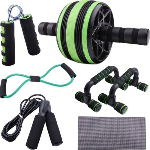 AB Wheel Roller Kit with Push-UP Bar Hand Grip Jump Rope and Knee Pad Abdominal Training Equipment for Home Exercise Workout