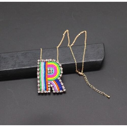 New Bohemian Rhinestone Rice Beads Large Letter Necklace Fashion Necklace Luxury street dance party exaggerated necklacem 756