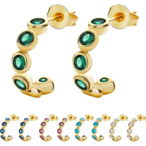 New Trendy Zircon Copper Ear Cuff Set For Women Boho Stackable Cuff Statement Colorful Stud Earrings Ear Cuffs Jewelry
