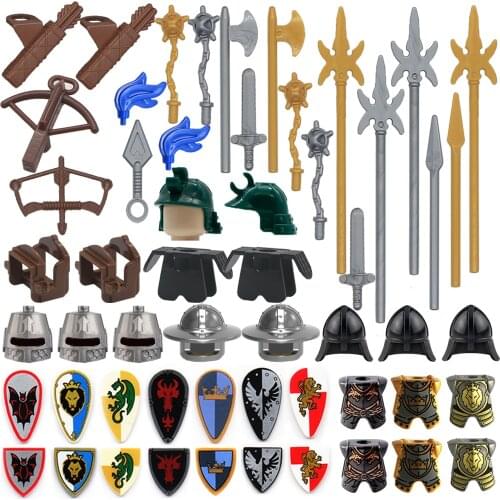 Weapon Sword Armor Shield Kinght Helmet Accessories Blocks Medieval Castle Crown King Dragon Rome Egypt Figure Part Building Toy