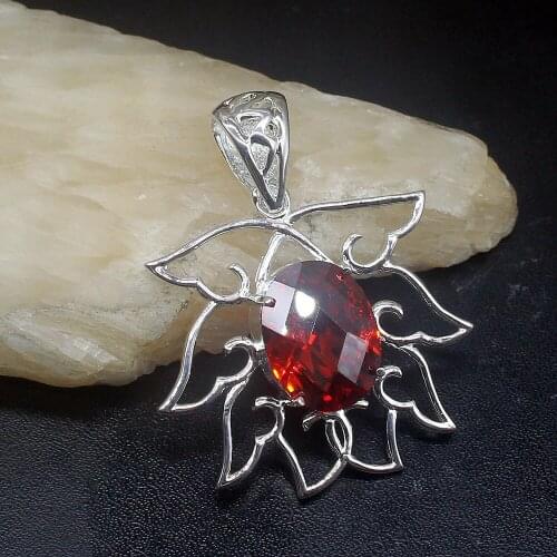 Gemstonefactory Jewelry Big Promotion 925 Silver Amazing Red Garnet Oval Women Ladies Mom Gifts Necklace Pendant 20213655