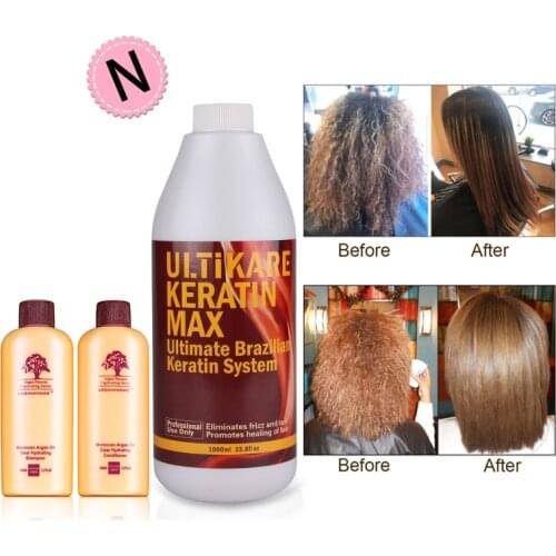 Professional Ultikare 1000ml Brazilian Keratin in Hair&Scalp Treatment+Mini Travel Argan Oil Hair Shampoo and Conditioner Set