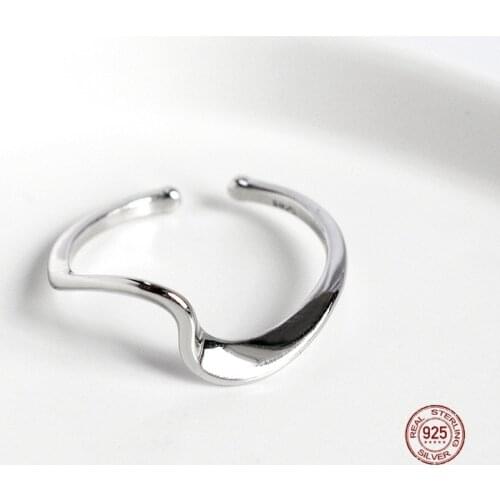 LKO 925 Sterling Silver Open Ring Adjustable For Women Simple Irregular Wave Pattern Girl Friend Jewelry Gifts Free Shipping
