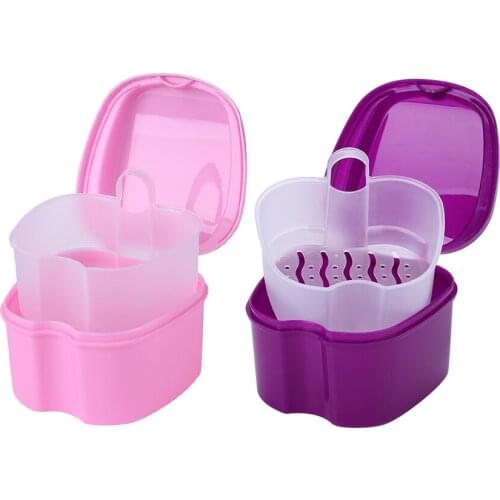 Denture Bath Box Organizer Dental False Teeth Storage Box with Hanging Net Container Cleaning Teeth Cases Artificial Tooth Box