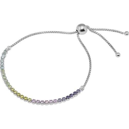 Rainbow Sparkling Strand Bracelet Femme 925 Sterling Silver Multi-Color Crystal Chain Bracelets for Women Fashion Jewelry Gift