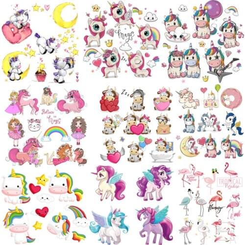 Unicorn Rainbow Patches On Clothes Cheap Applique On Clothes DIY Iron On Transfers For Clothing Cartoon Animal Stripe Prache