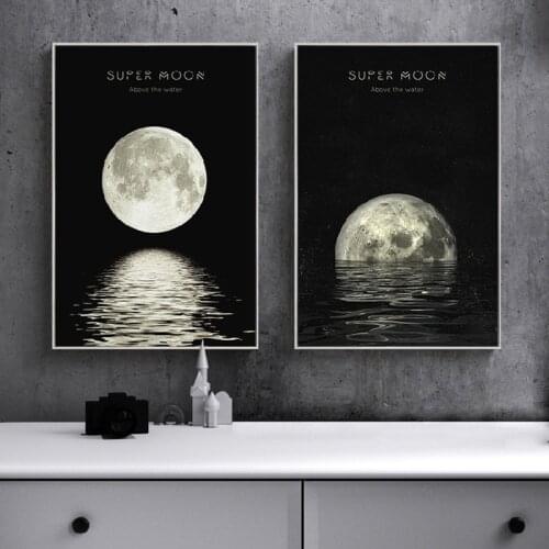 Nordic Style Modern Landscape Poster and Prints Canvas Painting Black and White Moon Luna Abstract Wall Picture for Living Room