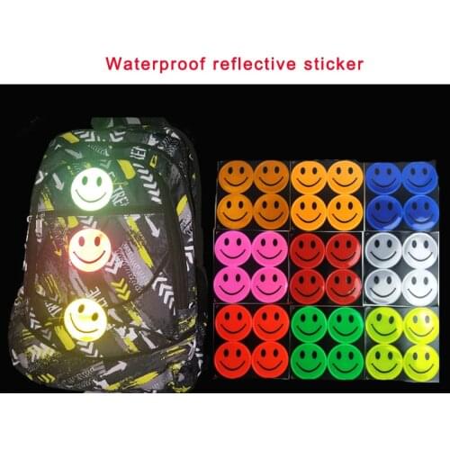 Cute smile face Reflective Sticker Pvc Cartoon school bag safety stickers Decoration Stationery Stickers For traffic safety