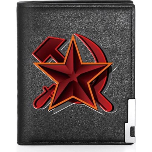 High Quality Classic Soviet Sickle Hammer Printing Mens Wallet Leather Purse For Men