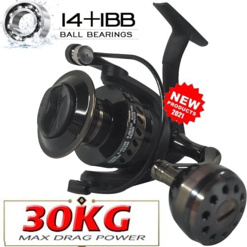 Yumoshi 2000-7000 5.2:1 Metal Brown Spinning Fishing Reel Carp CNC Full Metal Rocker Large capacity wire cup White 25kg Max Drag