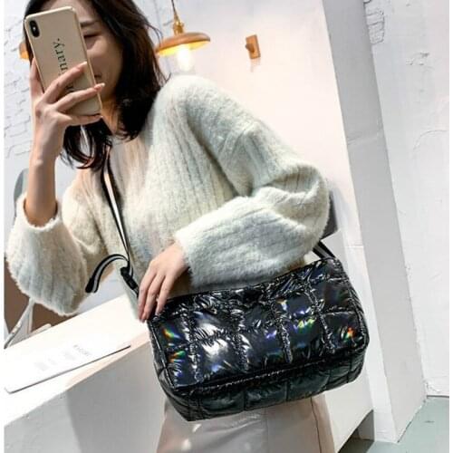 Women Cotton Feather Down Bag Fashion Crossbody Messenger Bag Handbag Space Pad Winter Soft Space Cotton Shoulder Tote Bag
