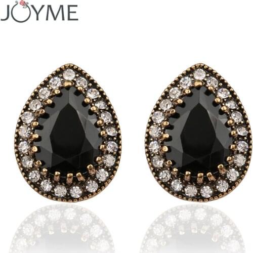 2021 Joyme New Vintage Black Crystal Stud Earrings For Women Green Resin Fashion Earring Fine Jewellery Free Shipping