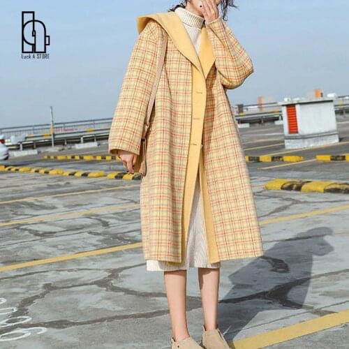 2021 New Women Hooded Cardigan Long Jacket Waterproof Mink Coats Fall Winter Loose Knit Sweater Outwear Female Plaid Plush Coats