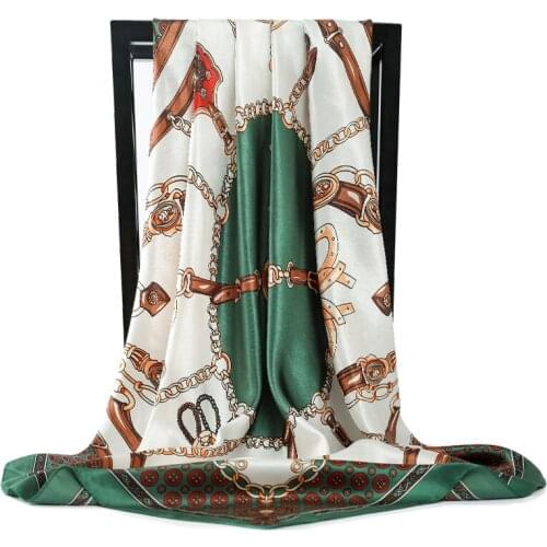 Women Silk Scarf Fashion Flower Print Square Head Scarves Lady Luxury Brand Shawls Silk Women Scarf Foulard Satin Hijab 90*90cm