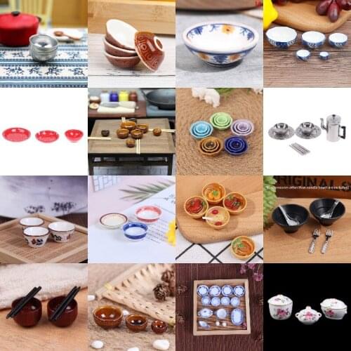 1:12 Dollhouse Noodles Rice Miniature Dish Bowl Soup Pot Chopsticks Tableware Set Doll Kitchen Toy