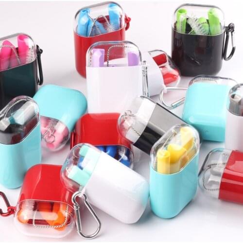 Reusable Food Grade Silicone Straw Outdoor Portable Foldable Drinking Straw With PP Luxury Carrying Case and Cleaning Brush