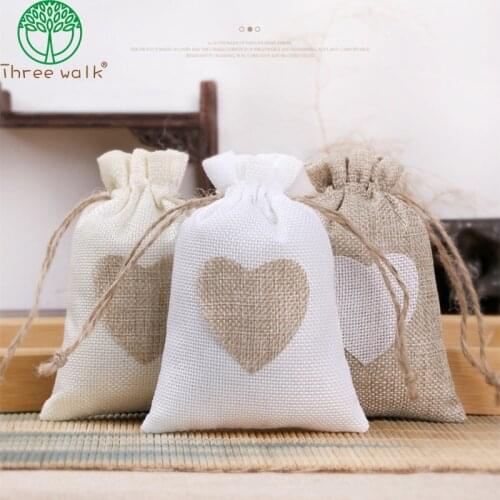 10pcs Fashion Drawstring Burlap Bags Heart Printed Cotton Drawstring Small Sack-pure Each Ten Christmas Gift Bags