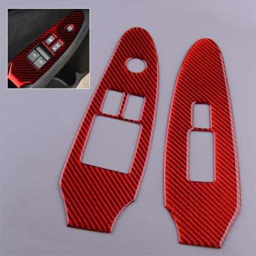 2Pcs Red Carbon Fiber Window Switch Panel Frame Glass Lift Regulator Button Trim fit for Nissan 370Z 2009 2010 2011-2019 2020