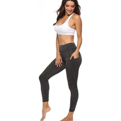 2020 Solid Color Slim Stitching Casual Fitness Sports Pocket Gym Pants Top High Waist Yoga Leggings
