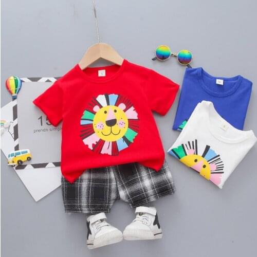 2021 Newborn Kids Baby Boys 1-4 Years Summer Clothes Sets Cartoon Animal Cotton Tops T-shirt Stripe Pants Shorts Outfits Clothes