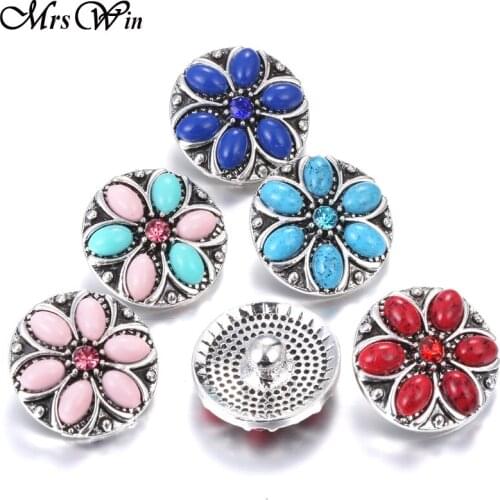 6pcs/lot Mrs Win Snap Jewelry High Quality Beads Vintage Flowers 18mm Snap fit Snap bracelet for women Button bangles