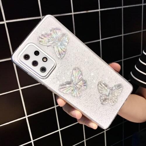Pretty Glitter Butterfly Transparent Soft Phone Case For Samsung Galaxy A72 A52 A71 A51 A12 A42 A21S A50 A70 A10 A30 Cute Shell