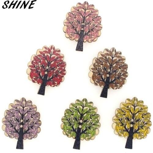SHINE 30PCs Wooden Sewing Buttons Scrapbooking Tree shape Mixed 2 Holes Costura Botones Decorate W10072 32*24mm