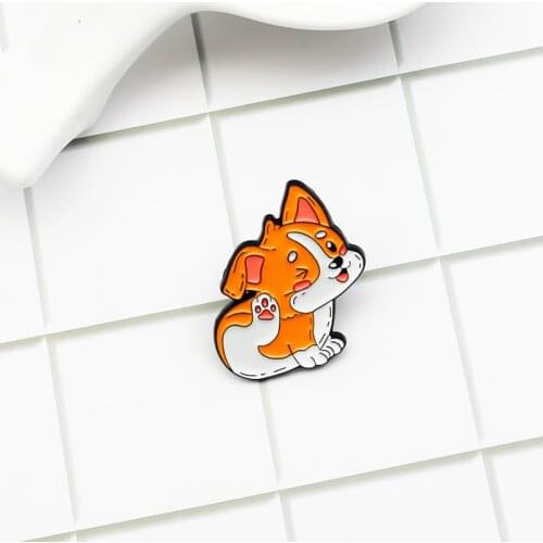 A dog scratching its ear with its hind paw Enamel Brooch Cartoon animal Corgi Lapel Pin Cute puppy Fun jewelry Custom Badge
