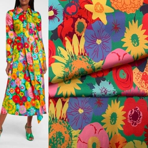 G Brand Series New Printed Dress Fabric 100% Polyester Stretch Satin Fashion Design DIY Sewing Fabric Material By The Yard