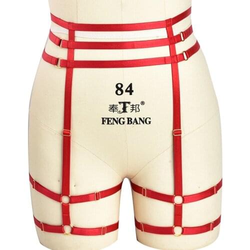 Gothic Fetish Red High Waist Wedding Garter Belt Body Harness Pole Dance adjust leg Harness Stocking Garter belt