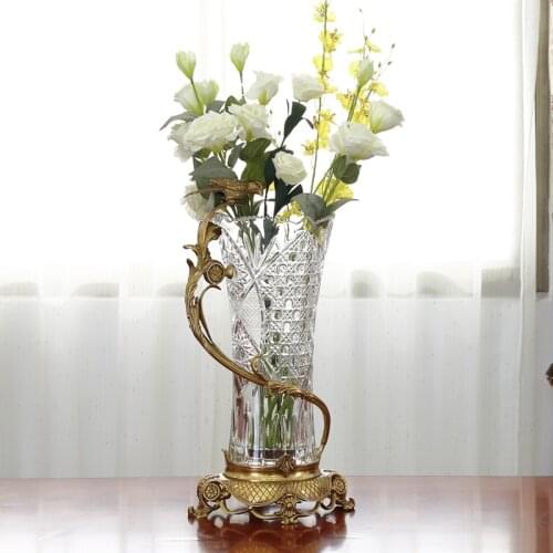 Crystal Vase High-End Luxury Pure Copper Bird Czech Imported Large Flower Holder Home Living Room Decorations Flower Device