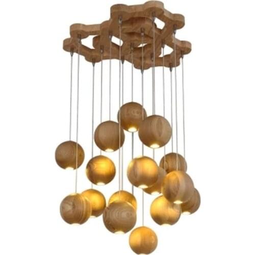Ideas wooden ball led chandelier for dining room living room adjustable cord home decoration lamp 90-260V