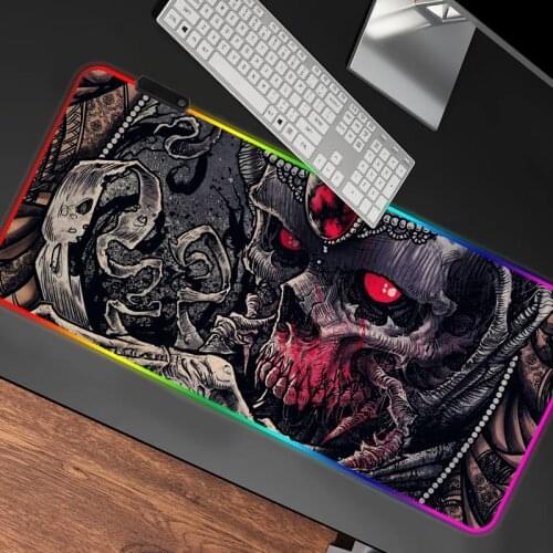 Dark Horror Skull Anime Gaming Mousepad RGB Pad Big Gamer Mouse Pad Rubber LED Computer Desk Mat Keyboard Mat XXL With Backlight
