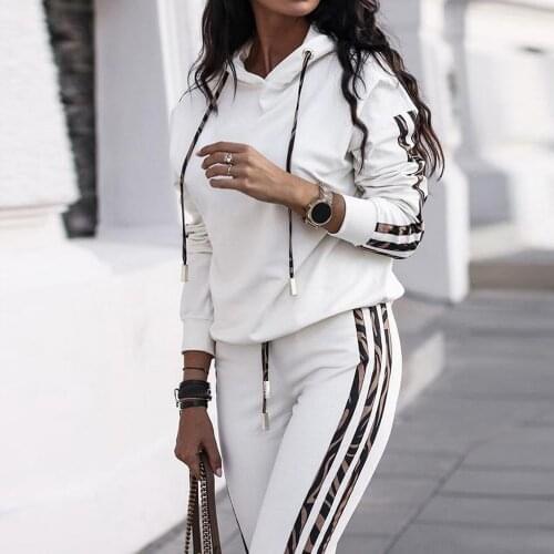 Autumn Winter Tracksuit Women Two Piece Set Hooded PU Long Sleeve Sweatshirt Top and Pants Leisure Sports Suit Casual Outfits
