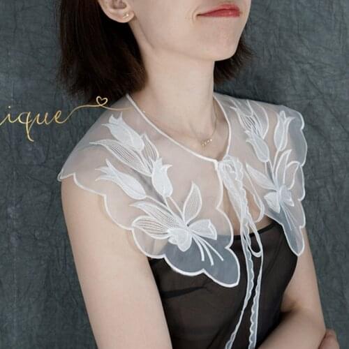 Beautiful Tulip Embroidery Flower Decoration Collar False Collar Shoulder collar accessories Leaf hollow heavy weaving Small