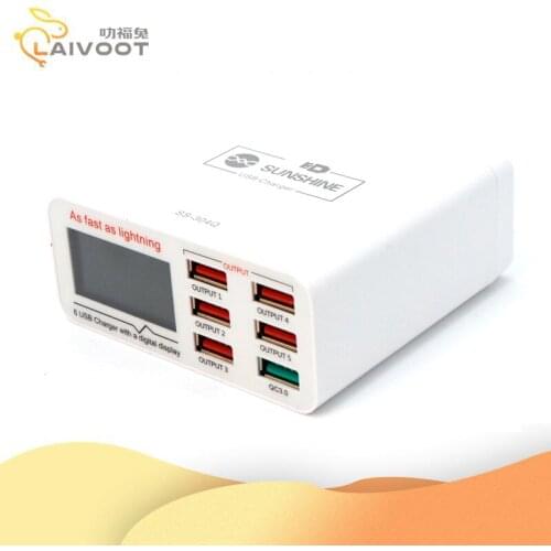 Laivoot Sunshine SS-304Q 6 port USB socket fast rapid charger plug-in with LCD display for smart ]phone ipad iphone 5V 3.5A