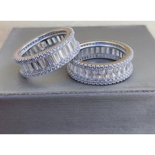 Trendy Solid 925 Sterling Silver Ring Created Moissanite Diamond Round Circle Wedding Engagement Finger Ring Fine Jewelry Gift