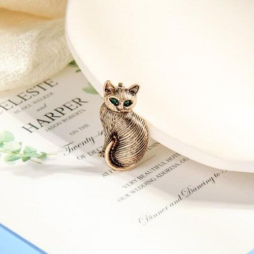 2020 New Creative Designer Brooch Antique Cat Animal Small Brooch Pin Jewelry For Women Collar Pin