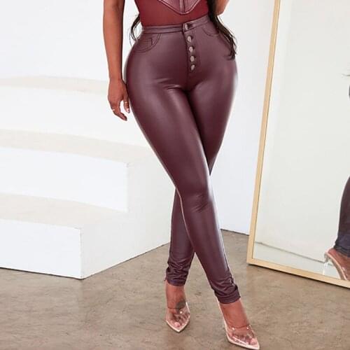 2021 New European and American Womens Clothing Autumn and Winter Sexy Fashion Nightclub High Waist Tight Buttocks Leather Pants