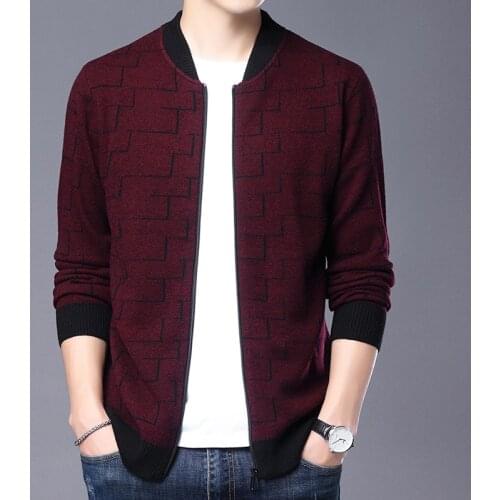 New 2020 Autumn Winter Male Fashion Design Zipper Pure 100% Merino Wool Sweaters Male Cashmere Coat Slim Fit